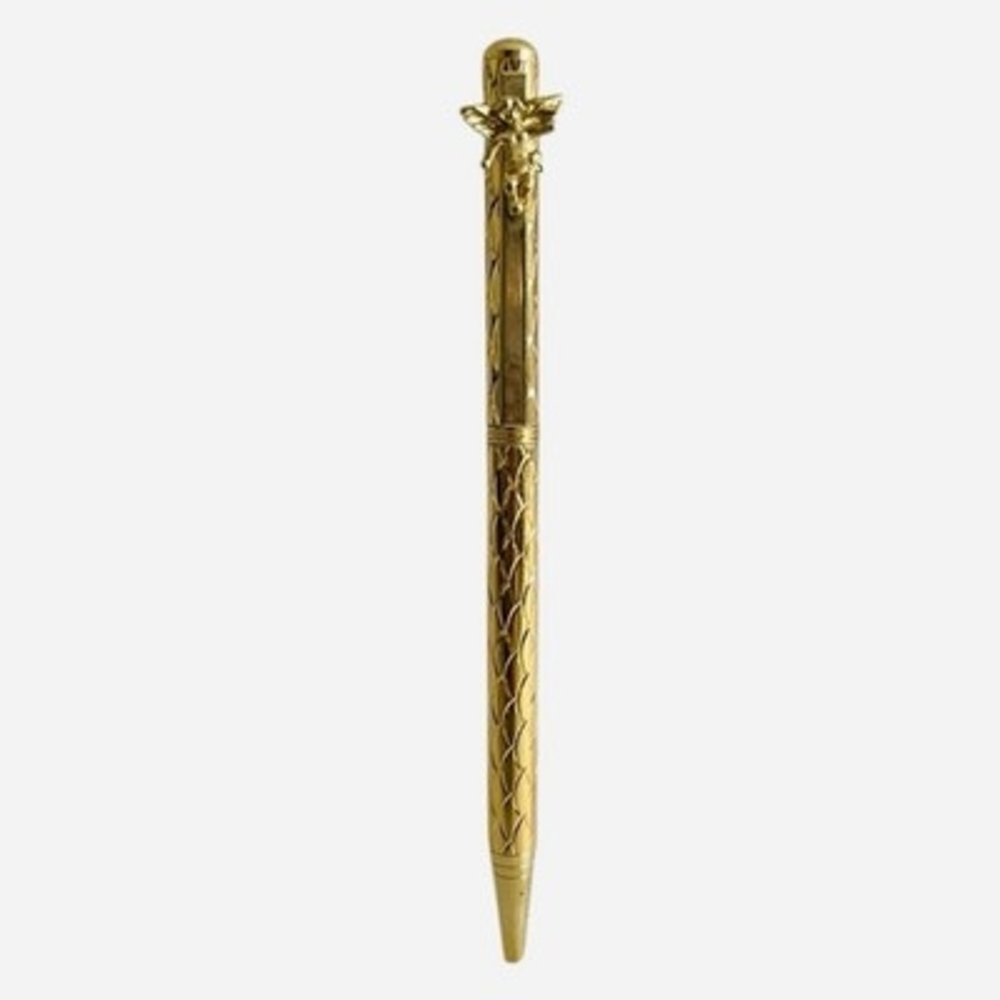 Vintage Gold Tone Ballpoint Pen with Cherub Angel Clip Decorative Writing NWOT
